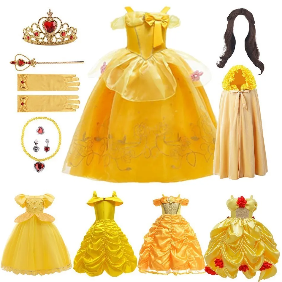 Girls Belle Princess Dresss Kids Beauty And Beast Cosplay Costume Children Carnival Party Wedding Gown Halloween Shining Clothes