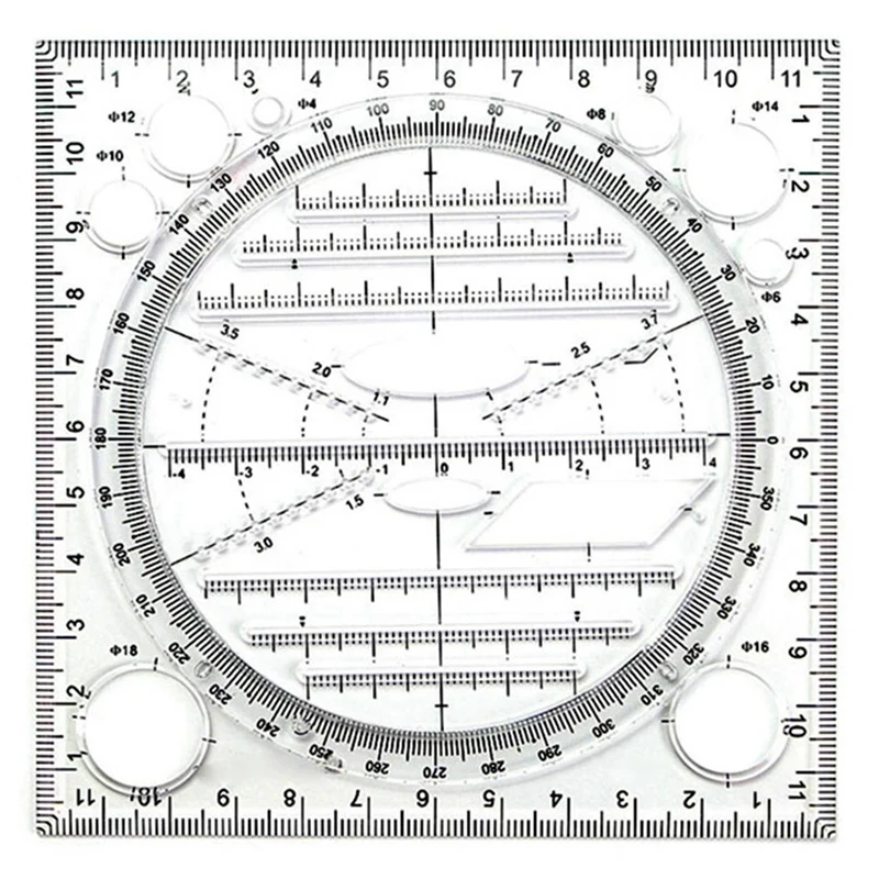 Multifunctional Circle Drawing Template, Geometric Drawing Tool, Measuring Ruler, Rotatable Angle