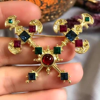 vintage antique brooch colorful rhinestone sword symmetrical brooch exquisite coat pin for women