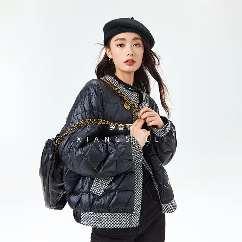 Down Jacket Women's Short Temperament Celebrity Wind Goose Down Jacket Small Wool Design Sense Round Neck Top