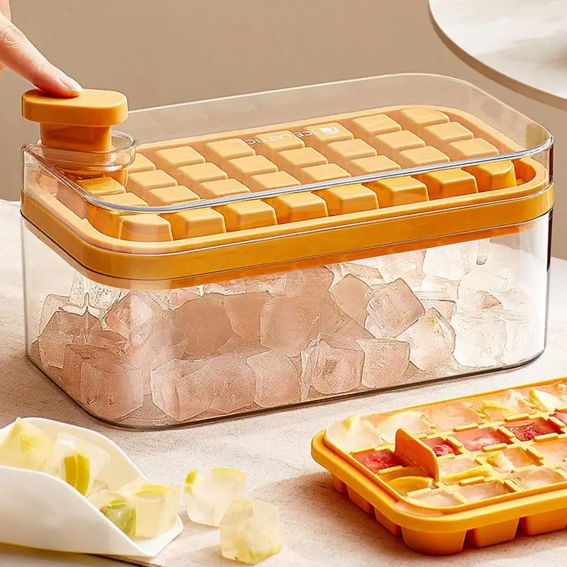 

Ice Cube Tray 32-grid Ice Cube Tray With Lid & Bin Ice Cube Trays For Freezer Mini Ice Cube Trays Bottom Stackable Ice Cube Mold