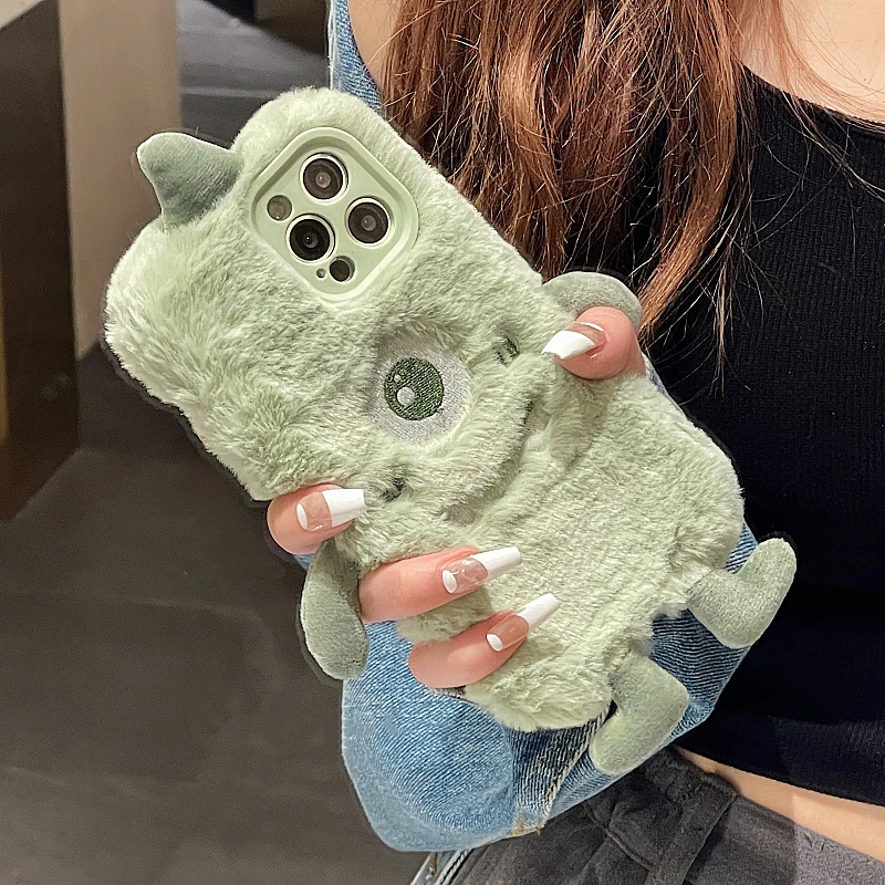 

Модный зимний Мягкий Пушистый Плюшевый мультяшный чехол для телефона iPhone 13 12 11 Pro Max X XR 7 8 Plus XS Max SE милый пушистый чехол с монстром