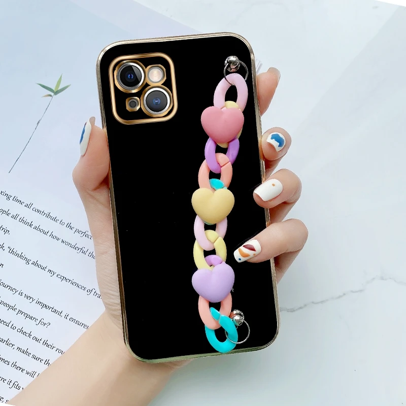 

Love Heart Candy Color Bracelet Wrist Chain Cellphone Case for iPhone 11 Pro 13 14 12 Max X Xs Xr 7 8 Plus 6 6s 5 5s SE Mini