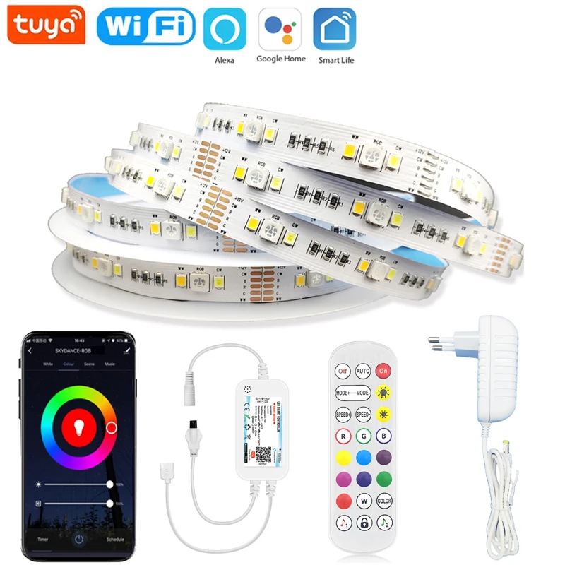 

TUYA Wifi DC12V 5050 RGBCCT Led Lights Strip Smart Life Controller Dimmer Power Kit IR Remote/APP Voice Control For Alexa Google