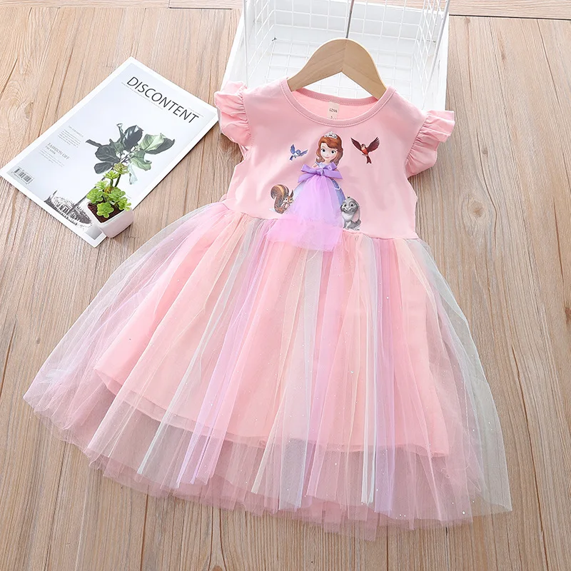 

Cartoon Ana Kids Baby Princess Dresses 2022 Summer New Cotton Print Bow-knot Crown Frozen Sleeveless Dress for Girls 3-7 Years