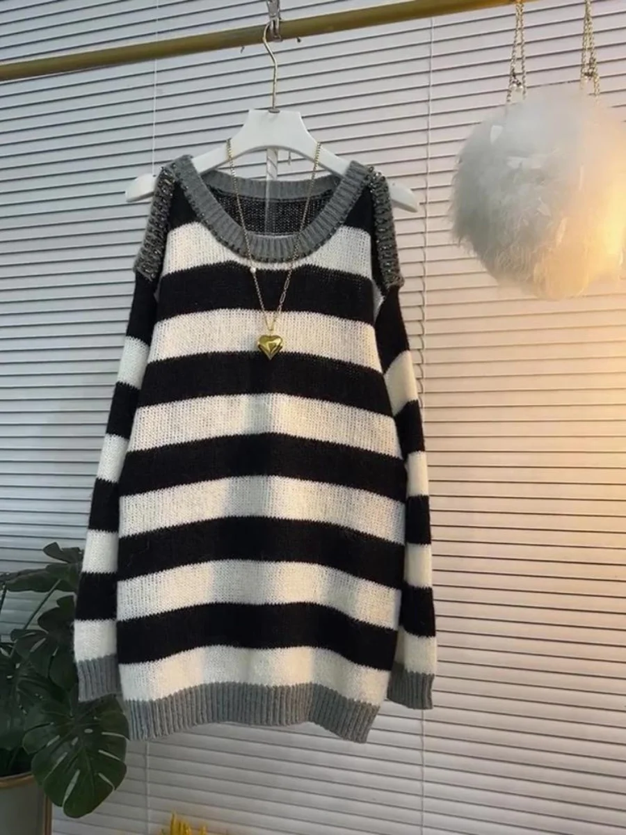 Chubby Girl 0 00 кг-50 кг Очень большой свободный трикотаж в контрастную полоску с