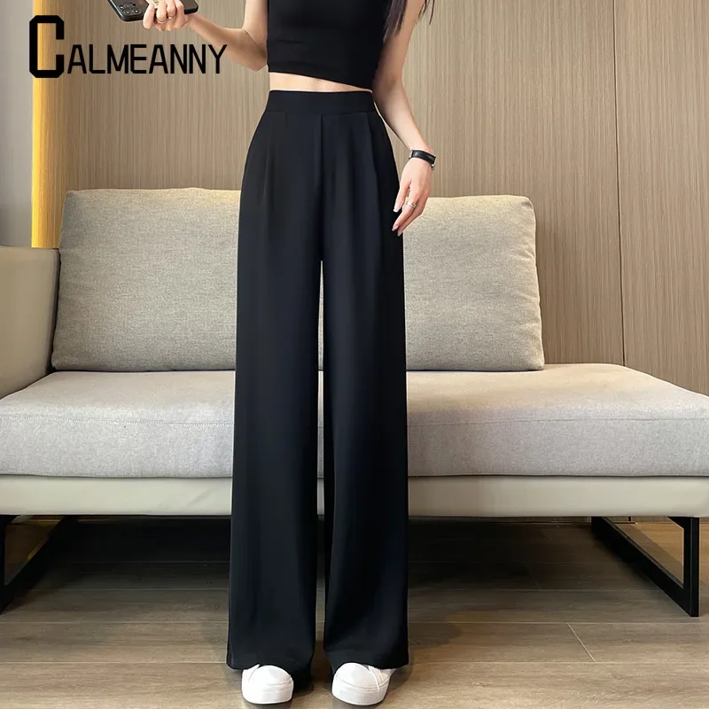 Женские брюки с широкими штанинами однотонные повседневные свободного кроя