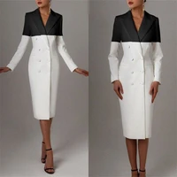 fashion women suit long style dress 1 piece ankle length blazer black and white party prom gown custom made office lady wear