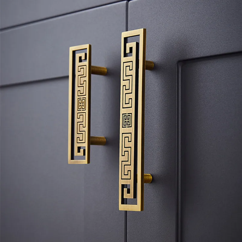

Vintage Cabinet Handle New Chinese Style Brass Wardrobe Handle Antique Made Old Drawer Hardware Light Luxury Cabinet Door Handle