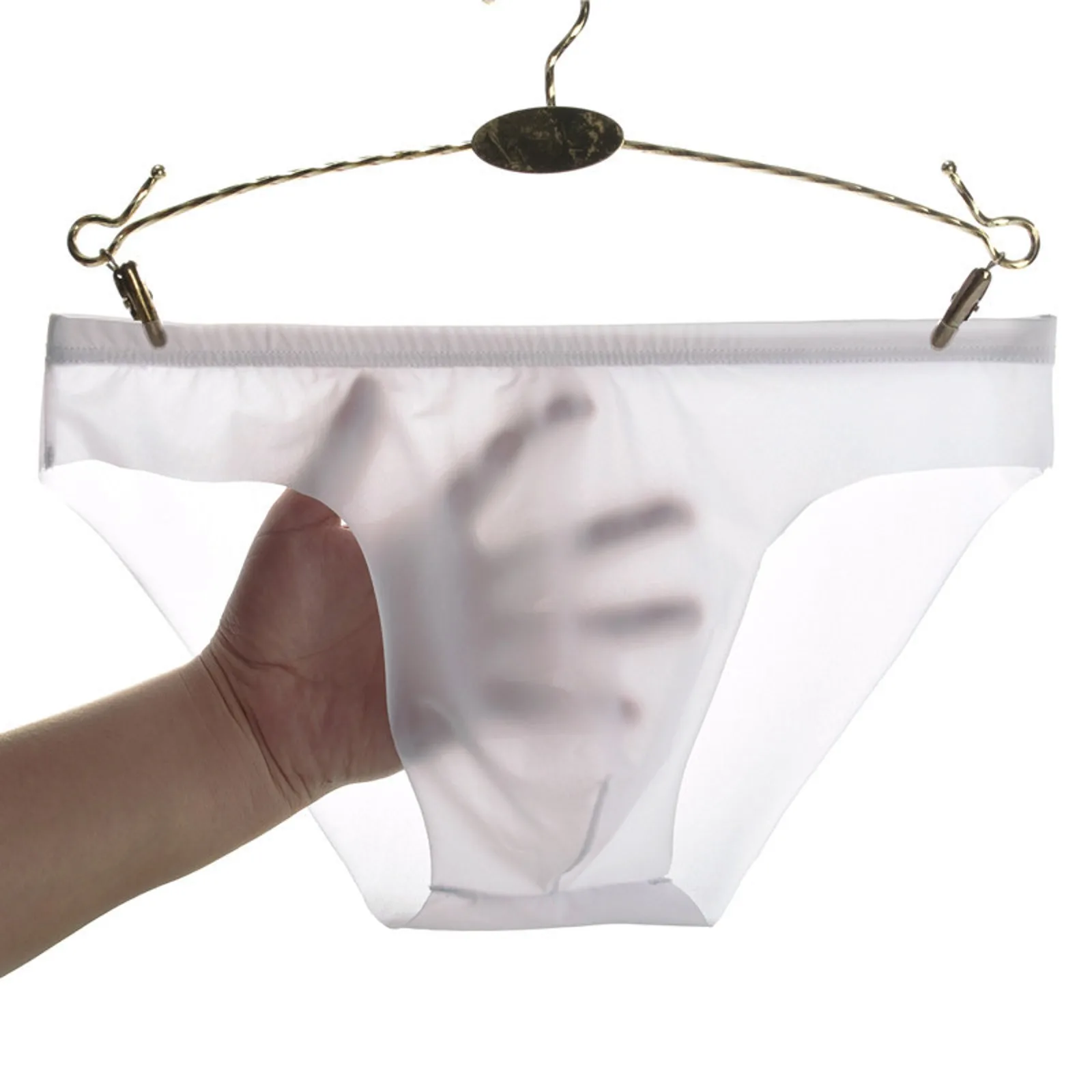 

Transparent Ice Silk Briefs Mens Underwear Summer Thin Low Waist Mesh Trunks Breathable Stretch Panties Seamless Sports Cuecas