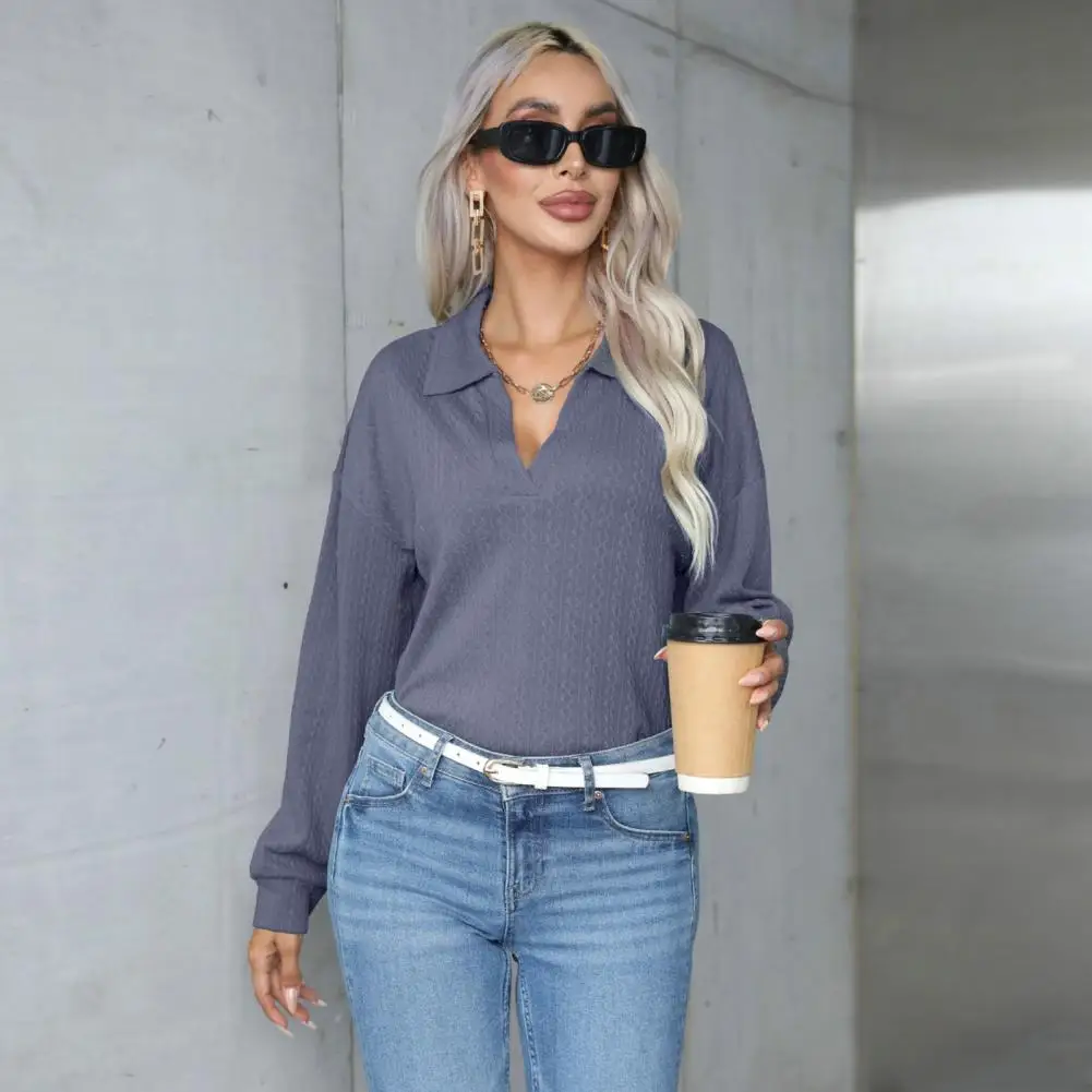 

Loose Fit Blouse Elegant V Neck Lapel Blouse Soft Breathable Women's Pullover for Fall Spring for Ol Commute Women Top