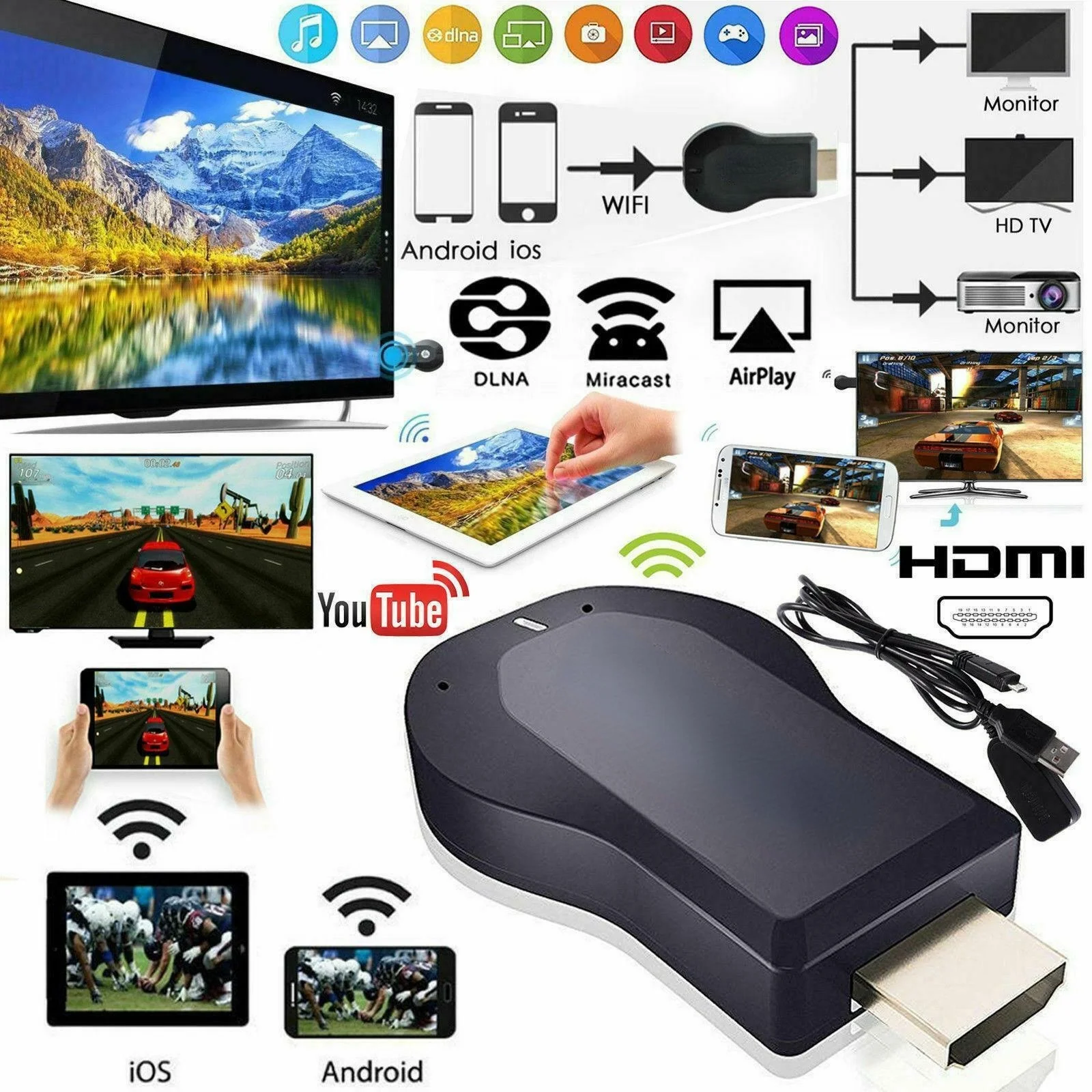 

1080P Wireless TV Stick WiFi Display TV Dongle Receiver Mirascreen M2 Plus For Airplay HDMI-compatible TV Stick For DLNA Netflix