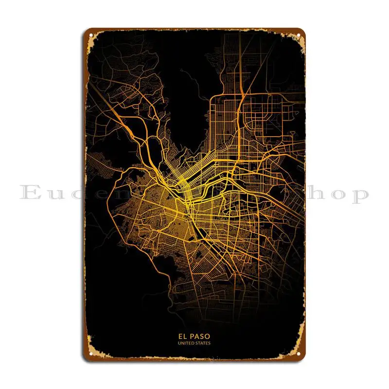 

Карта города Эль-Пасо США, металлический знак, таблички, клубный винтажный кинотеатр, создание оловянного знака, плакат