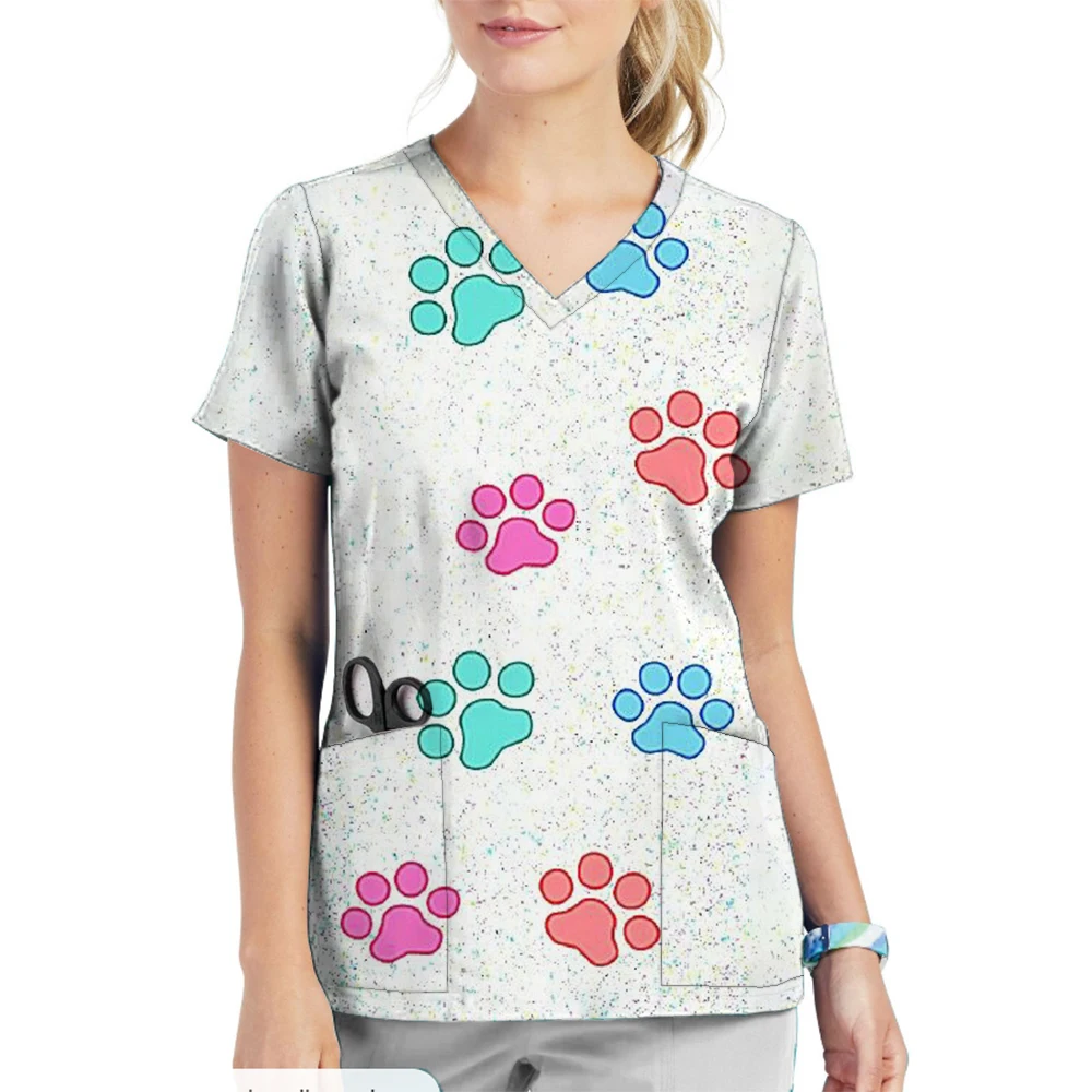 Женская одежда с мультяшным 3D-принтом и V-образным вырезом рабочая топы коротким