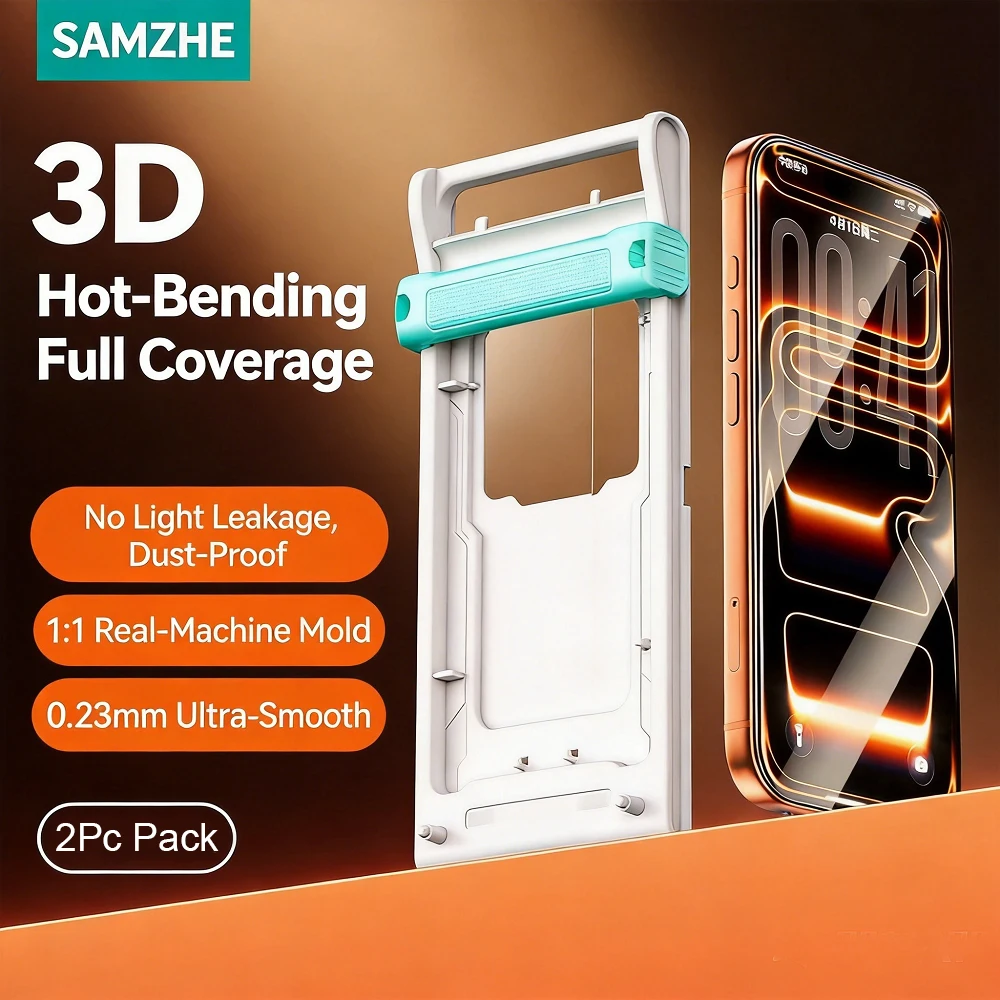 Фото Защитная пленка SAMZHE 3D из закаленного стекла с горячей гибкой технологией для iPhone 17 Pro Max 16 Pro, HD, полное покрытие экрана, ультратонкая (0,23 мм) №1