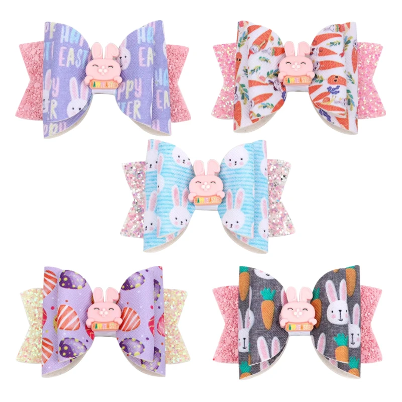 

30Pcs/Lot Super Adorable Easter Day Hair Clips For Girls Glitter Stack Radish Hairclip Rabbit Hair Bows Hairpins Hair Accessorie