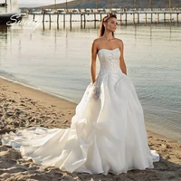 bride dress luxury vintage wedding dress appliques lace chiffon sleeveless off shoulder tube top custom made train