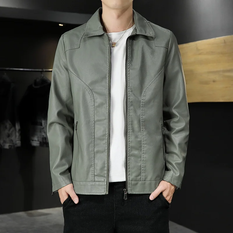 

New British Style Simple Lapel Slim Baseball Uniform Leather M-4XL Casual Men's Jacket