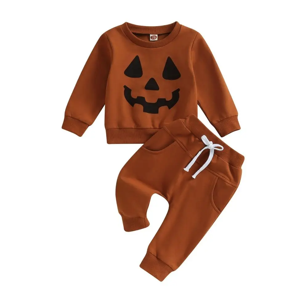 

2023 Baby Boy Halloween Pants Outfits Long Shirts Pumpkin Sweatshirt Pants Infant Boys Fall Halloween Clothes Set for 0-3 Years