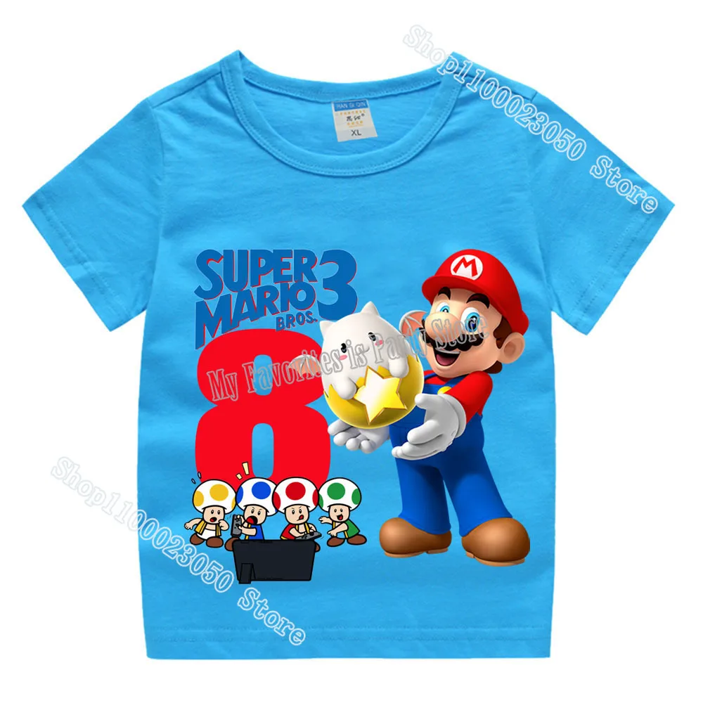 Super Mario Baby Birthday Summer T-Shirts Boy Girl Game Anime Number Cotton Tees Shirt Cartoon Short Sleeve Tops Kids Clothing |