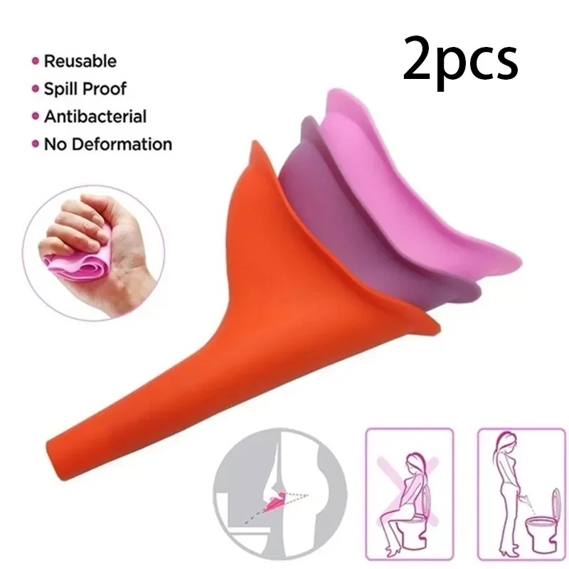 

2Pcs Pee Funnel For Women Standing Piss Female Urinal Travel Femme Urinating Device Portable Toilet Emergency Camping Silicone