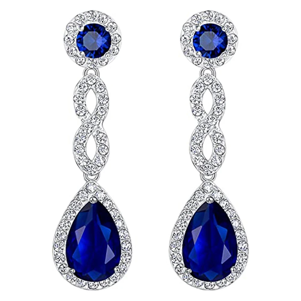 

Huitan Aesthetic Bridal Wedding Earrings Temperament Blue Cubic Zirconia Dangle Earrings Luxury Silver Color Women Jewelry 2022