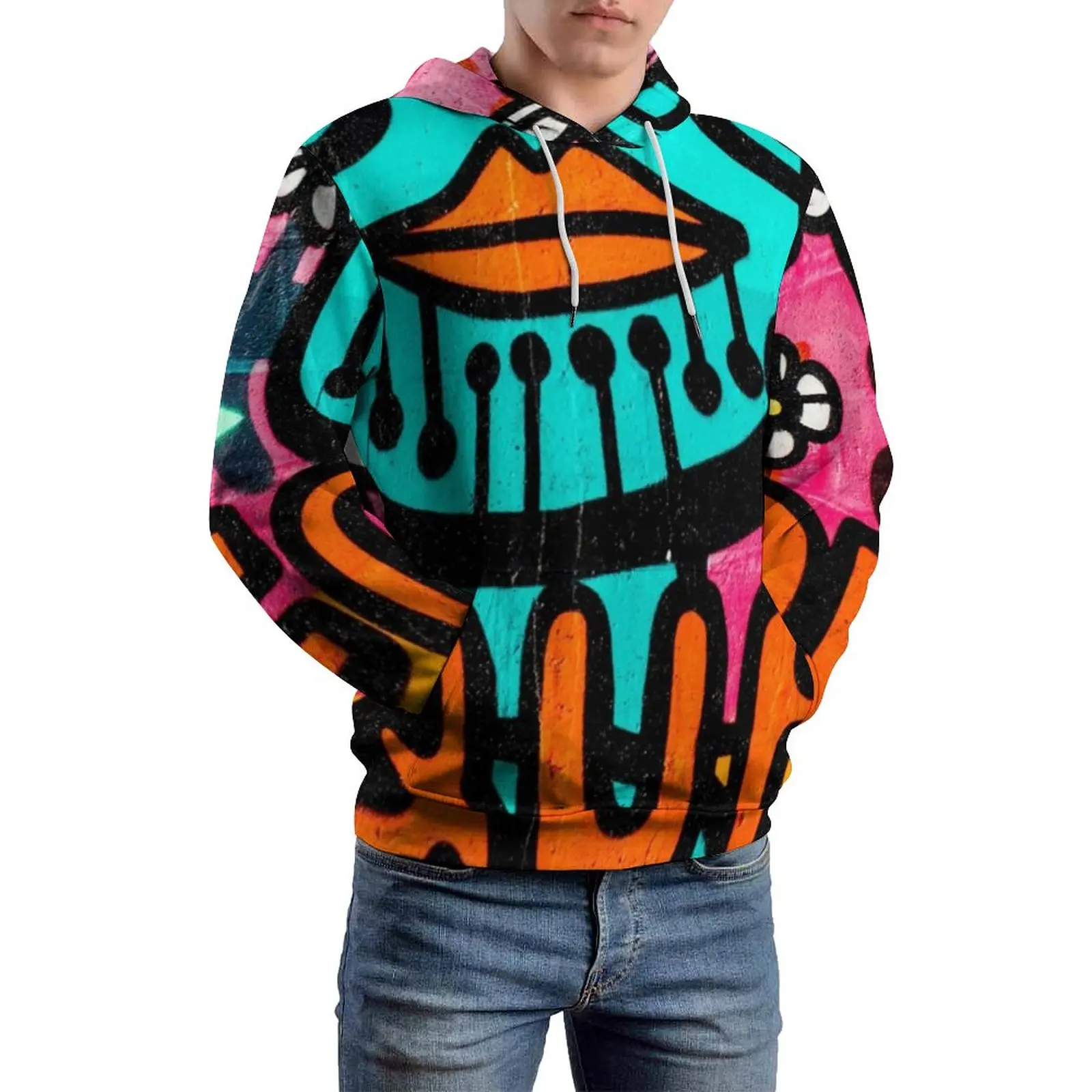 

Word Graffiti Face Casual Hoodies Couple Street Print Street Wear Hoodie Autumn Long Sleeve Retro Hooded Sweatshirts Big Size