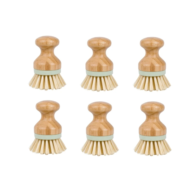 

Palm Pot Brush Bamboo Round Mini Dish Brush Natural Scrub Brush Durable Scrubber Cleaning for CleaningPans Vegetables