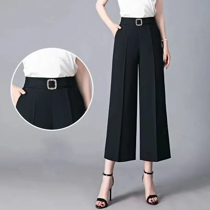 Nine Point Wide Leg Pants For Women, Slimming And Slimming Casual Pants For Women, Elastic High Waisted And Versatile Straight