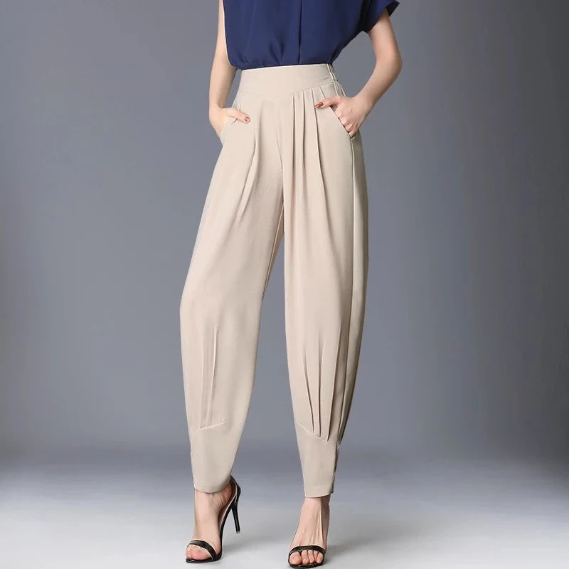 

Elastic Wiast Harem Pants Summer Vintage Large Size Casual Trousers Plus Size Stretch Baggy Mom Pants Solid Colors Pocket Pant