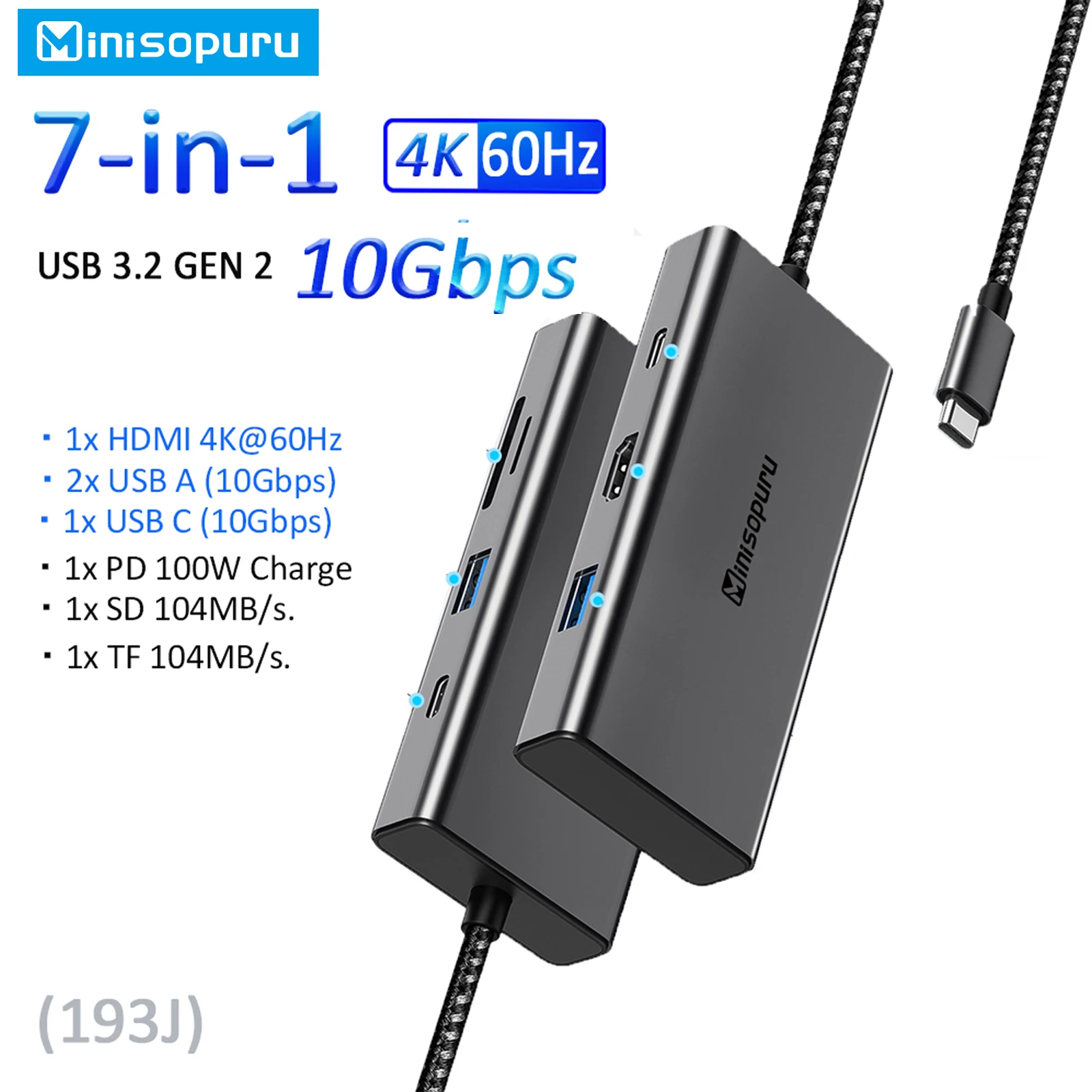 

Minisopuru USB C Hub 4K HDMI Type C to multiport USB 3.2 PD 100W SD/TF Adaptador for MacBook Pro Air Surface Pro iPad Pro HUB