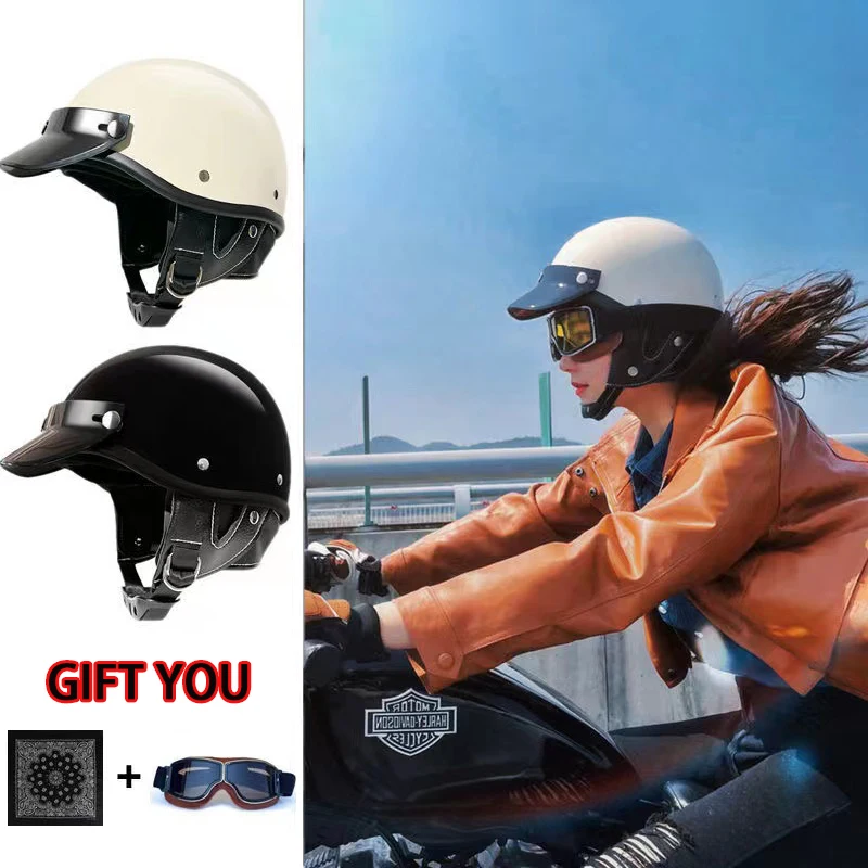 

2 Gifts DOT Motor Helmet Retro Motorcycle Helmet Moto Helmet Scooter Vintage Half Face Biker Motorbike Crash Moto Helmet Casco