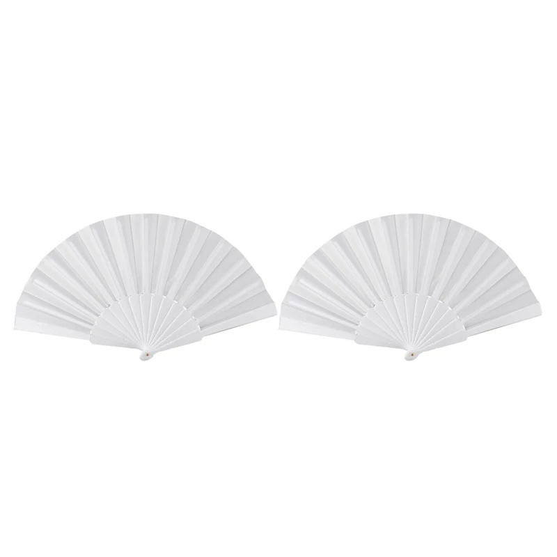 

2X Plastic Fabric Hand Foldable Fan For Ladies Men White