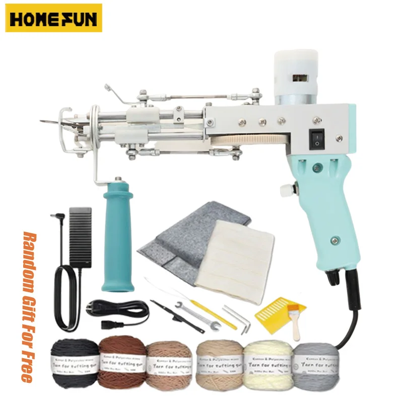 

Electric Carpet Tufting Gun 2 In 1 Starter Kit Hand Gun Carpet Weaving Flocking Machine Loop Pile Cut Pile Tufting Rug Gun Blue
