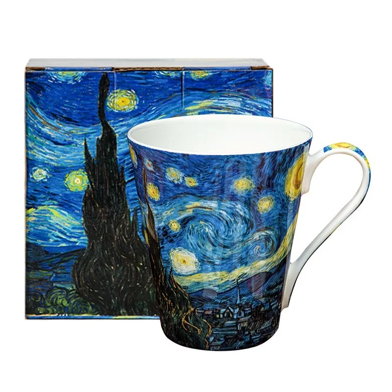 

Literary Household Ceramic Milk Mug Gift Box Mugs Coffee Cups Eco Friendly Van Gogh Oil Painting Bone China Mug