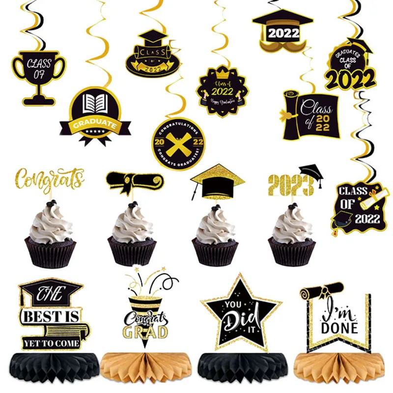 

New Cartoon Graduation Season Doctor Hat Honeycomb Table Ceremony Birthday Party Hanging Cake Decoration Baby Shower Girl Gift