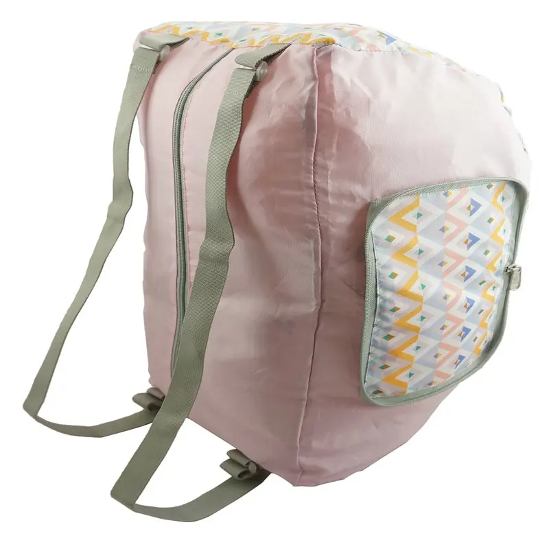 Unisex Foldable Lightweight Polyester Backpack Duffel Bag, Pink Diamond Pattern