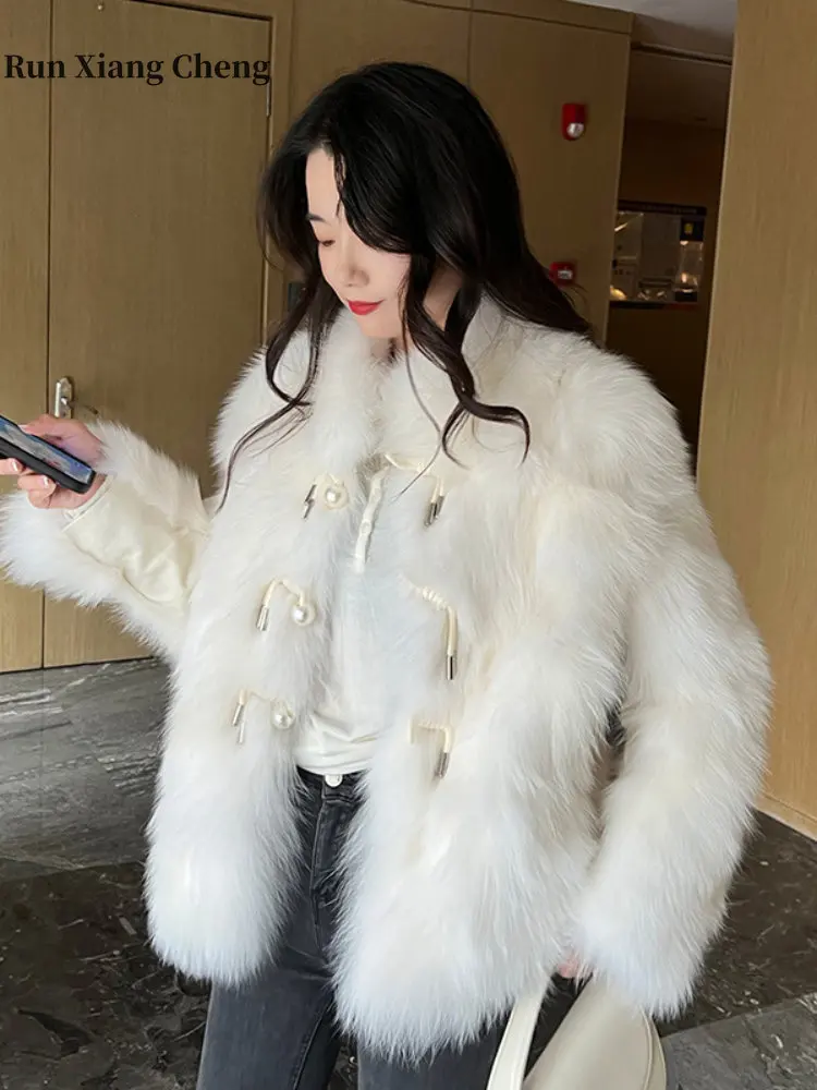 Women's Winter Coat 2023 New Faux Fox Fur Coat Luxury Designer Oversize Short Elegant Stand Collar Fashion Fluffy Plush Jacket