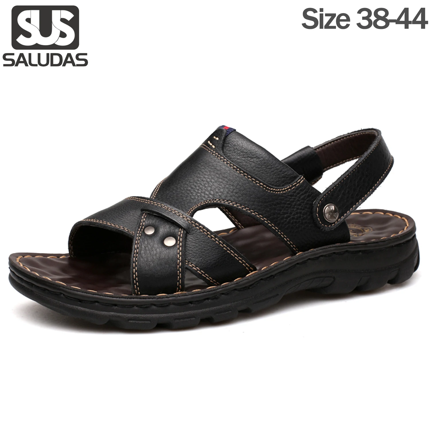 

SALUDAS Summer Sandals For Men Casual Cow Leather Sandals Hiking Water Beach Sport Outdoor Athletic Arch Support Summer Slippers