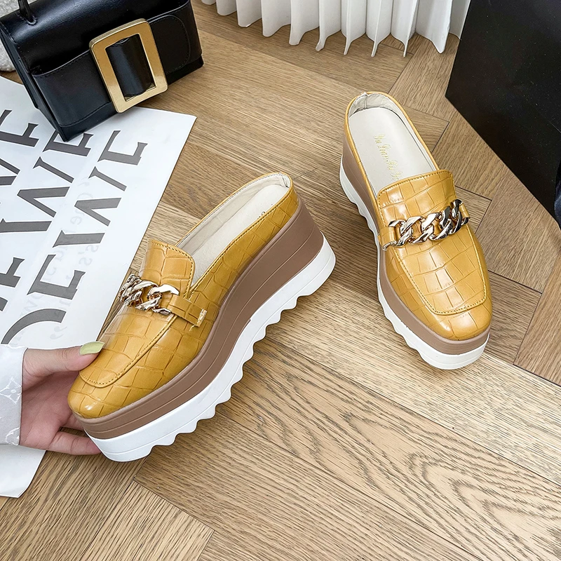 

Шлепанцы женские на резиновой подошве, повседневные лоферы из искусственной кожи, с круглым носком, плоская подошва, удобная обувь на осень