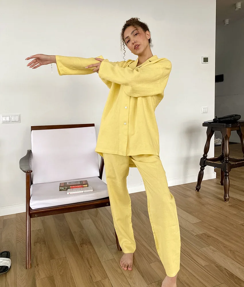 

Pajamas For Women 2 PCS Sets Fashion Long Sleeves Shirt and Long Pant Sets Sleepwear Casual Loose Suit 2022 Autumn Nightwear