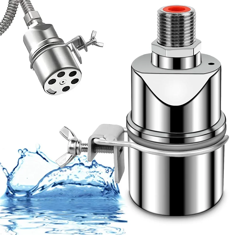 Automatic Water Level Control Valve 1/2 Inch Stainless Steel Float Ball for Tank Swimming Pool Straight with Clip