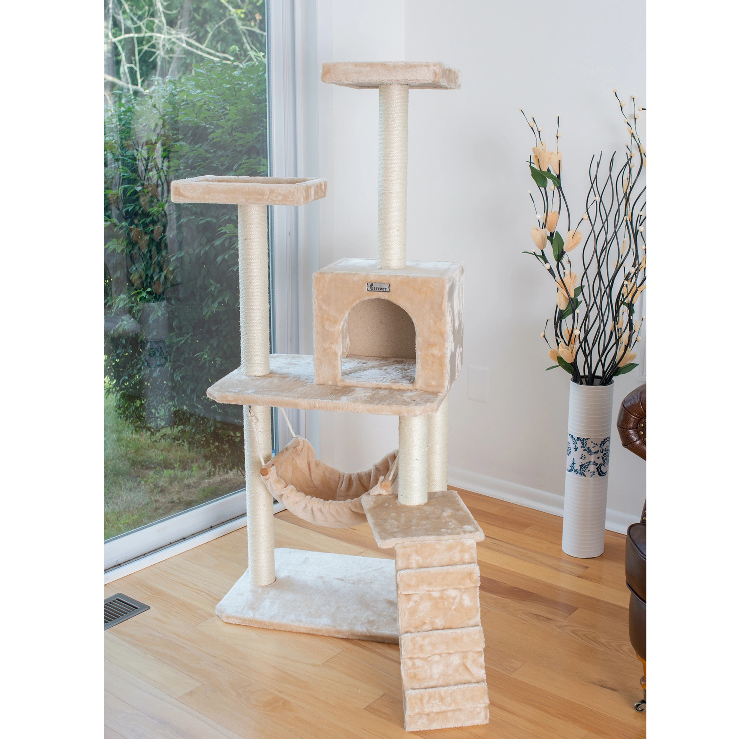 

57" real wood Cat Tree GP78570921 Beige W Ramp Free Shipping