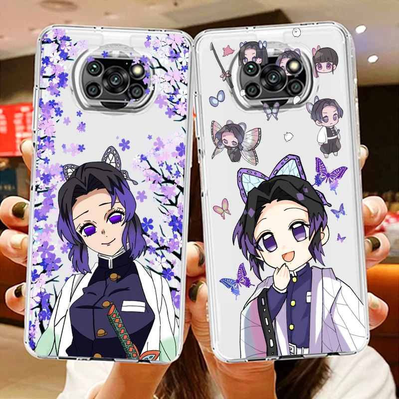 

Demon Slayer Kochou Shinobu Transparent Phone Case For Xiaomi Poco X5 X4 X3 NFC F4 F3 GT M5s M4 M3 Pro C55 C50 5G Cover Shell