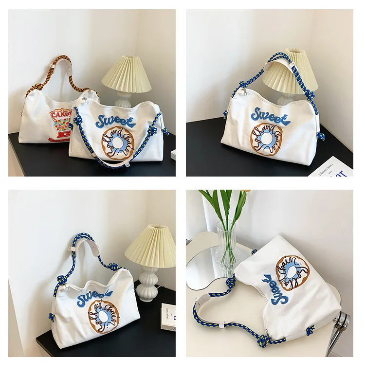 Женская сумка для покупок Холщовая Сумка-тоут с вышивкой Ins утка новинка 2024