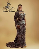 elegant high neck evening dress for black girls sequined birthday party dresses pleats formal gown robe de soiree aso ebi africa