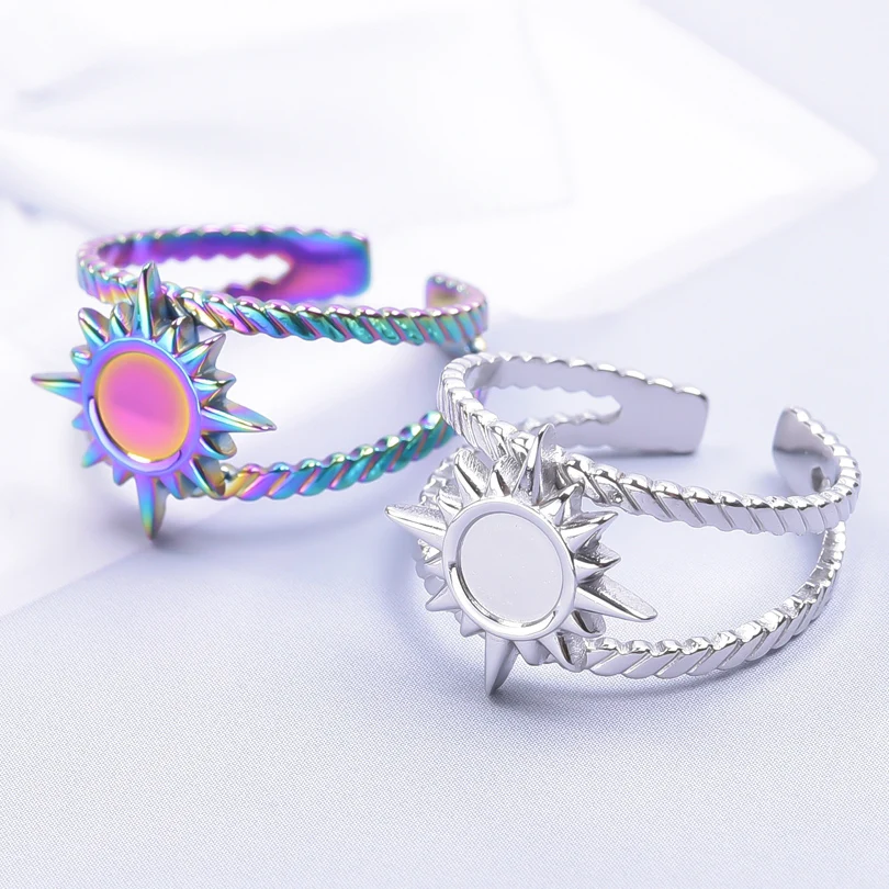 

Stainless Steel Double Layered Sun Ring for Women Silvery Color Adjustable Open Finger Rings 2023 Fashion Jewelry Gift DIY Charm