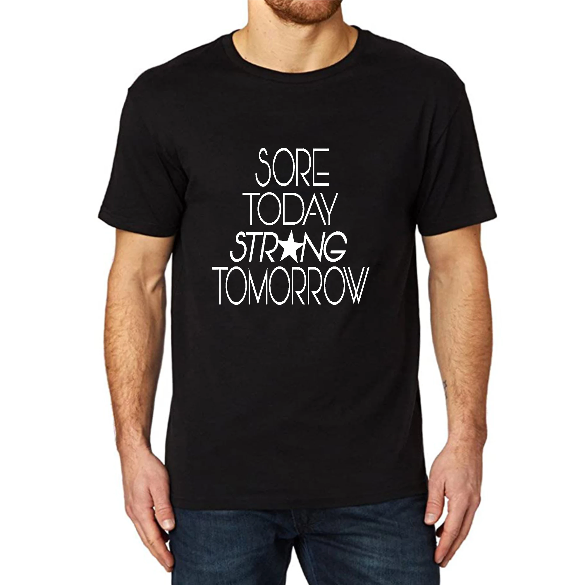 

Lyprerazy Men's Sore Today Strong Tomorrow Black Tank Top Bodybuilding Fitness Workout Summer Funny Letter Print T-shirt