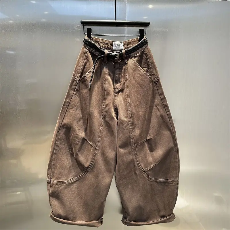 Фото Женские джинсы Mulled Style Brown Scimitar, осенняя коллекция 2026, новые модные трендовые широкие брюки в стиле High Street с эффектом потертости №2