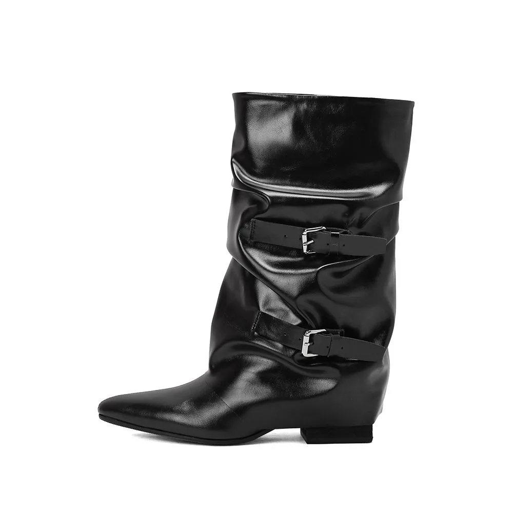 Arden Furtado/2024 осенние сапоги до середины икры из воловьей кожи с пряжкой на ремне